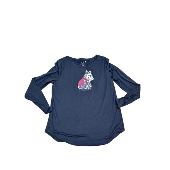 HUE black Long Sleeve Tee french bull Dog red scarf Graphic print size medium - Picture 3 of 7